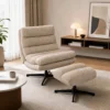Loungestoel Met Voetenbankje, Draaibare Chenille stoel Met In Hoogte Verstelbaar Voetenbankje, Dikke Bekleding En Brede Zitting, Bruin