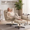 Loungestoel Met Voetenbankje, Draaibare Chenille stoel Met In Hoogte Verstelbaar Voetenbankje, Dikke Bekleding En Brede Zitting, Bruin