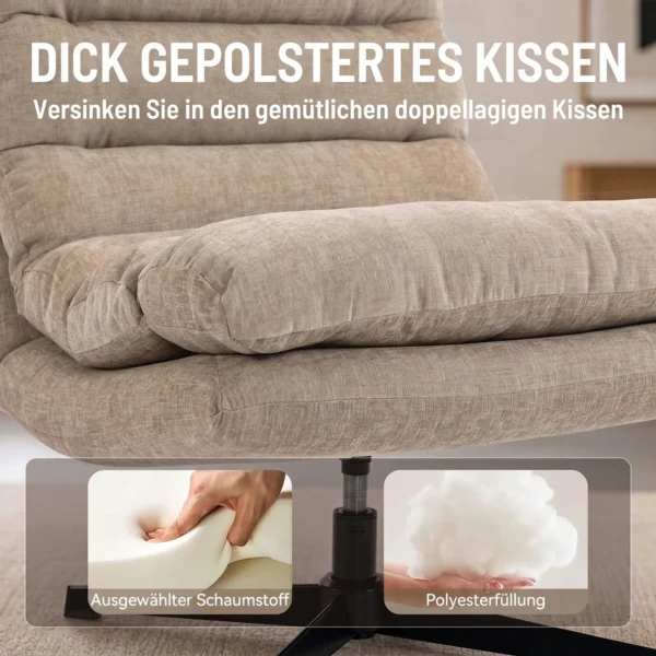 Loungestoel Met Voetenbankje, Draaibare Chenille stoel Met In Hoogte Verstelbaar Voetenbankje, Dikke Bekleding En Brede Zitting, Bruin