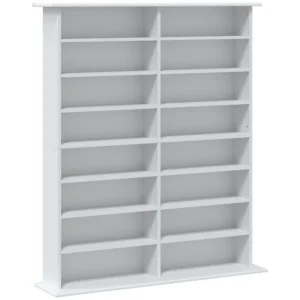 Mediarek, 8 Niveaus, DVD rek Met 12 Verstelbare Planken, 16 Vakken, Voor 720 CD's, Wit
