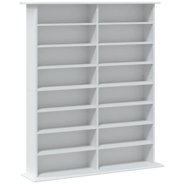Mediarek, 8 Niveaus, DVD rek Met 12 Verstelbare Planken, 16 Vakken, Voor 720 CD's, Wit