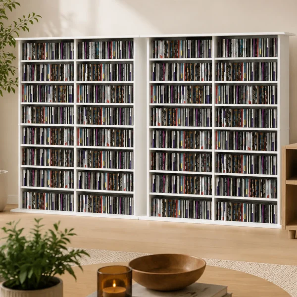 Mediarek, 8 Niveaus, DVD rek Met 12 Verstelbare Planken, 16 Vakken, Voor 720 CD's, Wit