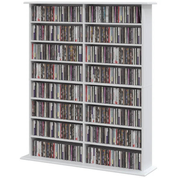 Mediarek, 8 Niveaus, DVD rek Met 12 Verstelbare Planken, 16 Vakken, Voor 720 CD's, Wit