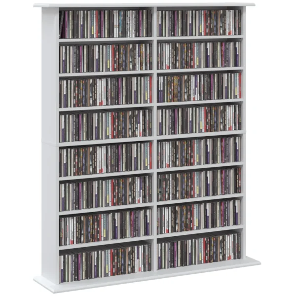 Mediarek, 8 Niveaus, DVD rek Met 12 Verstelbare Planken, 16 Vakken, Voor 720 CD's, Wit