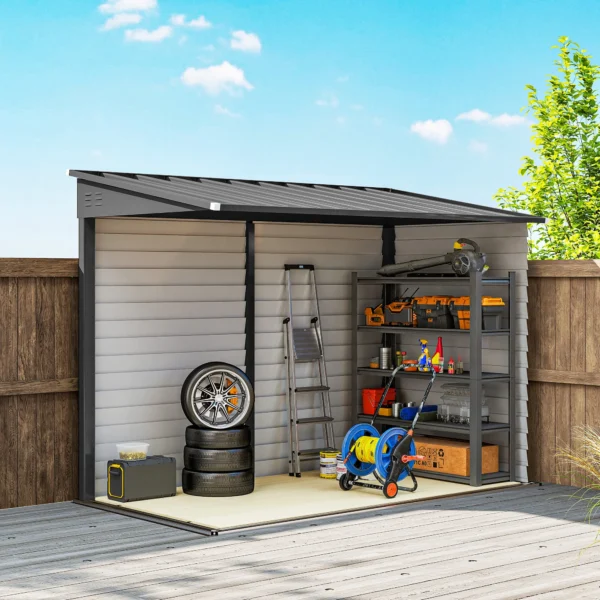 Metalen Tuinhuis 3,5m² 143x270x202cm Tuinschuur Met Lessenaarsdak, Afsluitbare Dubbele Deur, Fundering, Ventilatieopeningen
