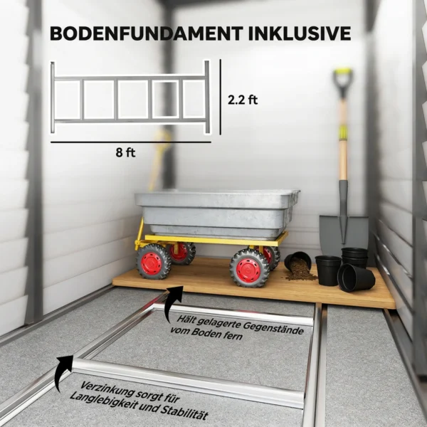 Metalen Tuinhuis 3,5m² 143x270x202cm Tuinschuur Met Lessenaarsdak, Afsluitbare Dubbele Deur, Fundering, Ventilatieopeningen
