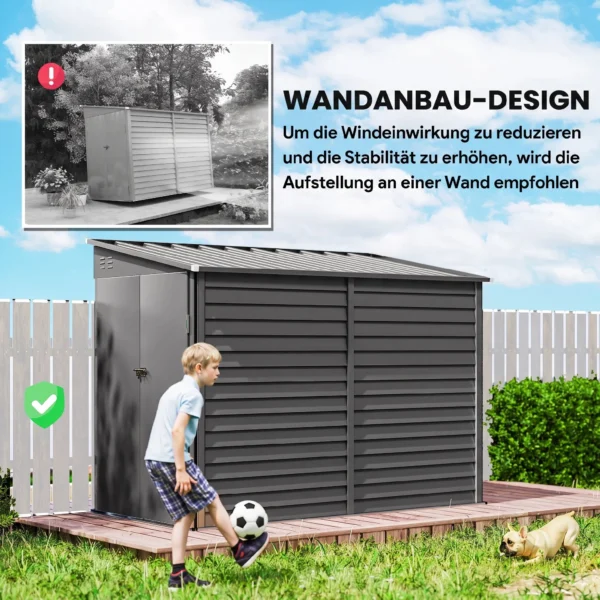 Metalen Tuinhuis 3,5m² 143x270x202cm Tuinschuur Met Lessenaarsdak, Afsluitbare Dubbele Deur, Fundering, Ventilatieopeningen