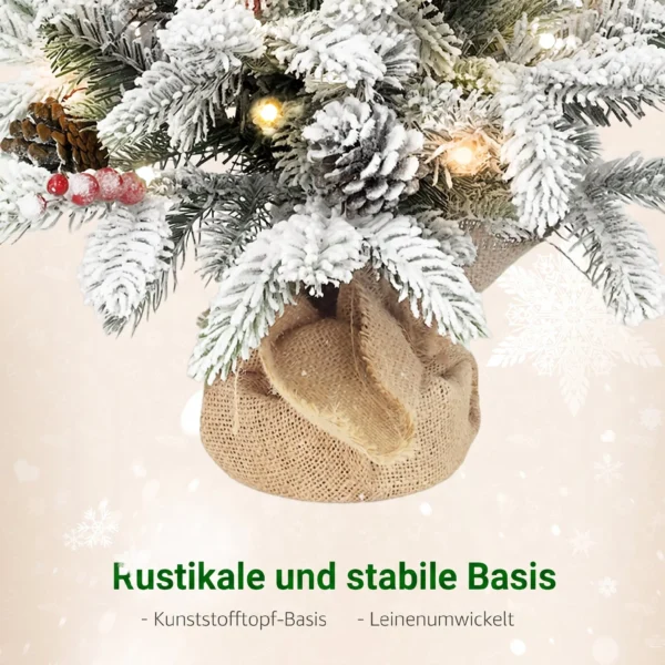 Mini 60cm Kerstboom Met 35 LED lampjes, Sneeuw effect, Mini tafelboom Met Dennenappels, Kunstmatige Kerstboom Voor Kerstdecoratie, Wit