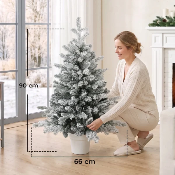 Mini 90 Cm Kerstboom Met 296 Takpunten Sneeuw Effect Pot, Mini Tafelboom Voor Thuis Kantoor, Wit