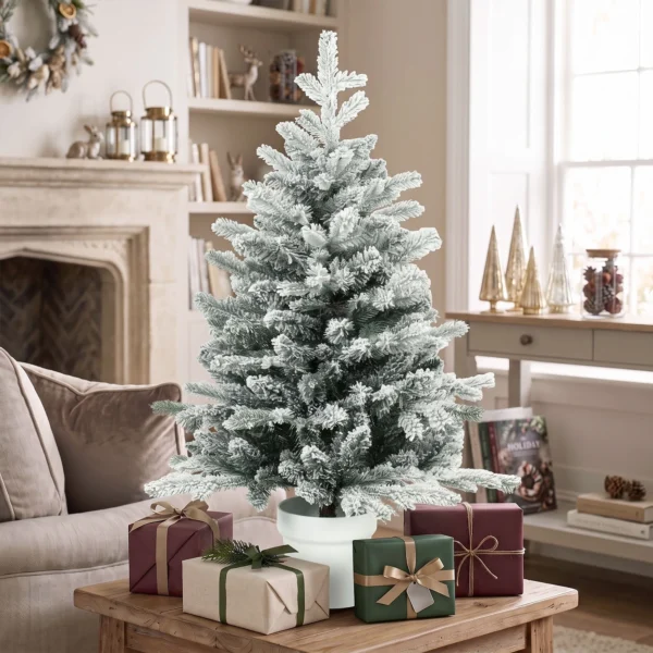 Mini 90 Cm Kerstboom Met 296 Takpunten Sneeuw Effect Pot, Mini Tafelboom Voor Thuis Kantoor, Wit