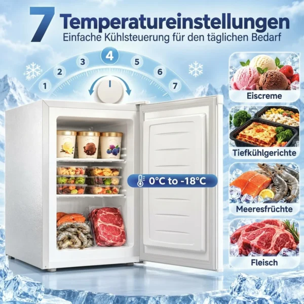 Mini diepvries 59 L, Tafel diepvries, Verwisselbare Deurrichting, Verwijderbare Planken, Instelbare Temp., Wit