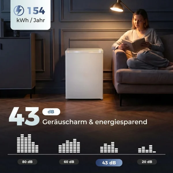 Mini diepvries 59 L, Tafel diepvries, Verwisselbare Deurrichting, Verwijderbare Planken, Instelbare Temp., Wit