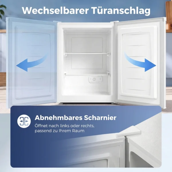 Mini diepvries 85 L, Compacte Staande Diepvries Met Verwisselbare Deuropening En Instelbare Temperatuur, Wit