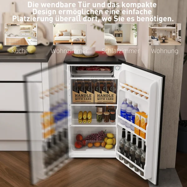 Mini koelkast, 91 Liter Capaciteit, Vriesvak, Verstelbare Compartimenten, Stille Werking, Compacte Grootte, Staal, Zwart