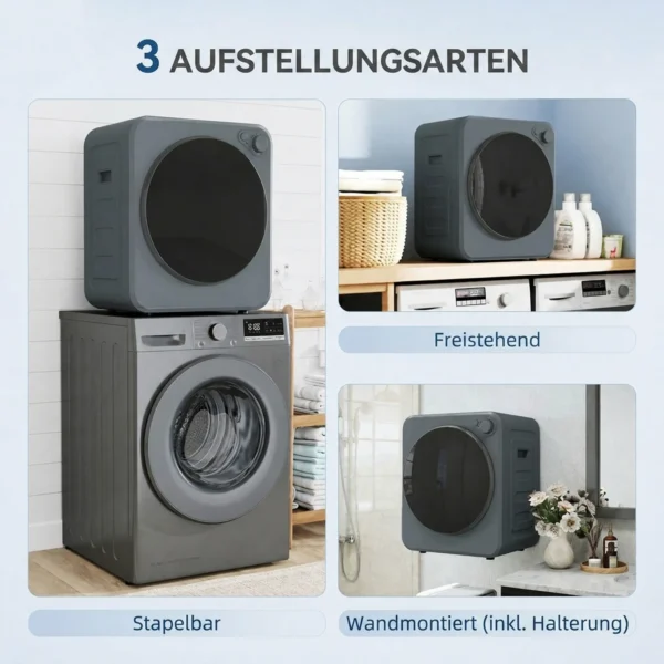 Mini Wasdroger 4 Kg Met 5 Programma's Tot 60℃ 800W/400W Luchtafvoerdroger Met Roestvrijstalen Trommel Grijs