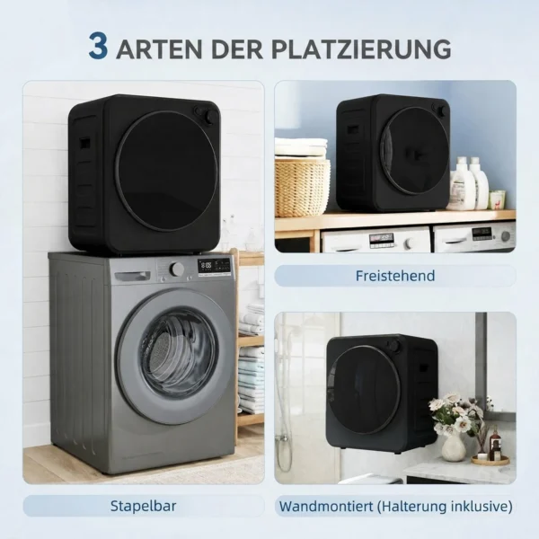 Mini Wasdroger 4 Kg Met 5 Programma's Tot 60℃ 800W/400W Luchtafvoerdroger Met Roestvrijstalen Trommel Zwart