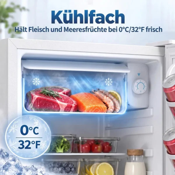 Minikoelkast Met Vriesvak, Verstelbare Thermostaat, Kleine Koelkast, Enkeldeurs, 72,5 L, Wit