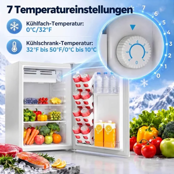 Minikoelkast Met Vriesvak, Verstelbare Thermostaat, Kleine Koelkast, Enkeldeurs, 72,5 L, Wit