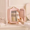 Minikoelkast Voor Cosmetica, Drankjes En Snacks, Draagbaar, Met Verlichte Spiegel, Stille Werking, 6L, Roze