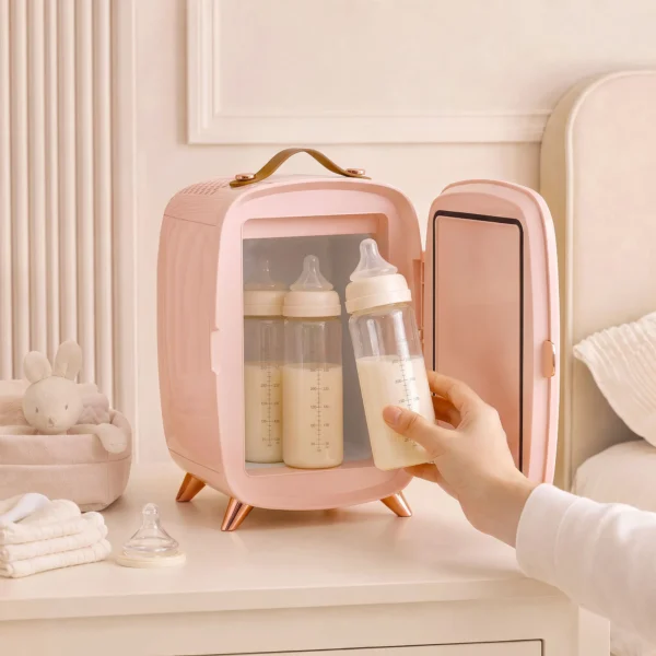 Minikoelkast Voor Cosmetica, Drankjes En Snacks, Draagbaar, Met Verlichte Spiegel, Stille Werking, 6L, Roze