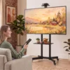 Mobiele TV standaard Op Wielen Voor 32 75 Inch, Kantelbare TV rolwagen, In Hoogte Verstelbaar, Met Vergrendelbare Wielen, Zwart