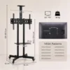 Mobiele TV standaard Op Wielen Voor 32 75 Inch, Kantelbare TV rolwagen, In Hoogte Verstelbaar, Met Vergrendelbare Wielen, Zwart