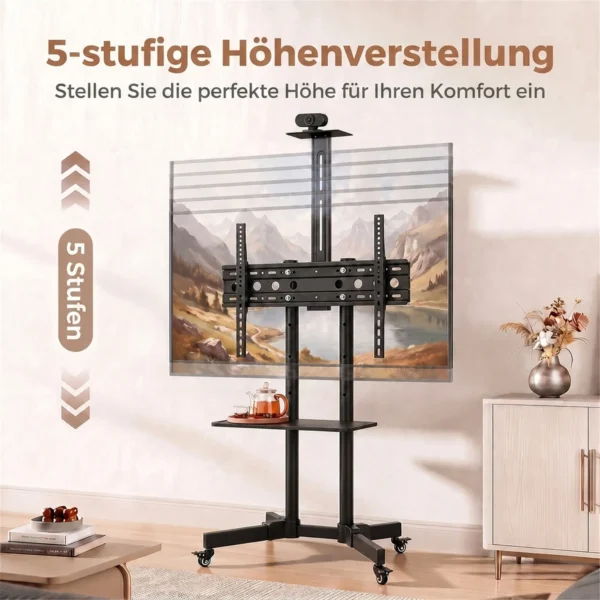 Mobiele TV standaard Op Wielen Voor 32 75 Inch, Kantelbare TV rolwagen, In Hoogte Verstelbaar, Met Vergrendelbare Wielen, Zwart