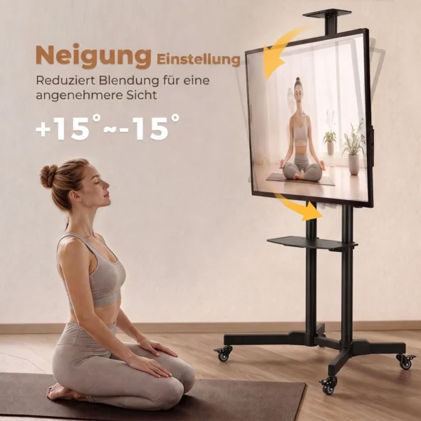 Mobiele TV standaard Op Wielen Voor 32 75 Inch, Kantelbare TV rolwagen, In Hoogte Verstelbaar, Met Vergrendelbare Wielen, Zwart