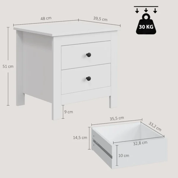 Modern Nachtkastje Met 2 Lades, Bijzettafel Met Voetkussentjes Voor De Slaapkamer, Wit