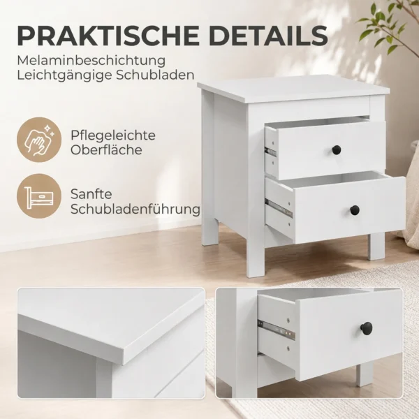 Modern Nachtkastje Met 2 Lades, Bijzettafel Met Voetkussentjes Voor De Slaapkamer, Wit