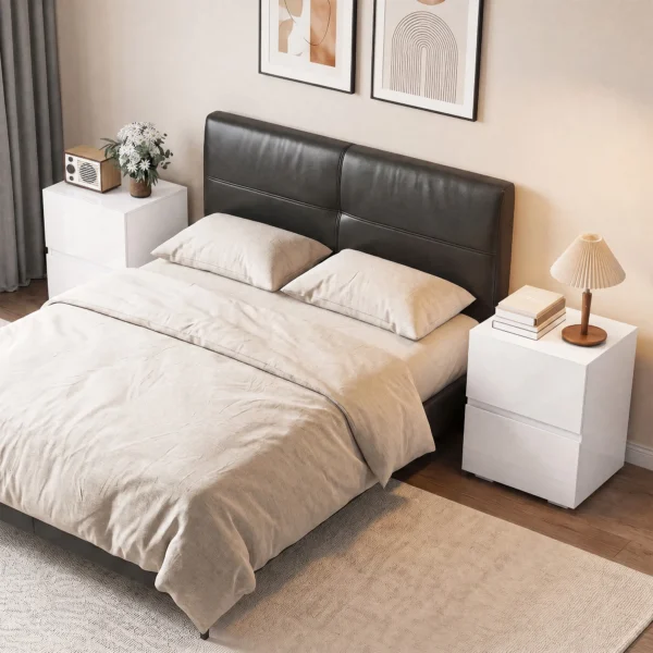 Modern Set Van 2 Nachtkastjes, Smalle Bijzettafels Met 2 Lades En Hoogglans Fronten, Wit