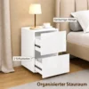 Modern Set Van 2 Nachtkastjes, Smalle Bijzettafels Met 2 Lades En Hoogglans Fronten, Wit