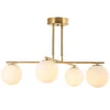 Moderne Hanglamp Met 4 Bolvormige Kappen, In Hoogte Verstelbaar En 350° Draaibaar, Wit