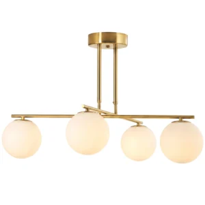 Moderne Hanglamp Met 4 Bolvormige Kappen, In Hoogte Verstelbaar En 350° Draaibaar, Wit