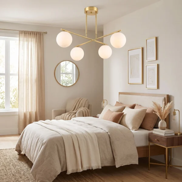 Moderne Hanglamp Met 4 Bolvormige Kappen, In Hoogte Verstelbaar En 350° Draaibaar, Wit