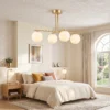 Moderne Hanglamp Met 4 Bolvormige Kappen, In Hoogte Verstelbaar En 350° Draaibaar, Wit