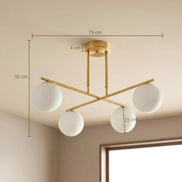 Moderne Hanglamp Met 4 Bolvormige Kappen, In Hoogte Verstelbaar En 350° Draaibaar, Wit