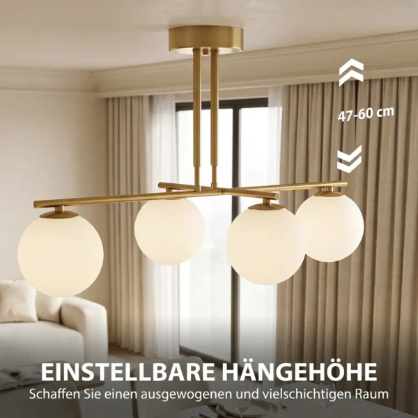 Moderne Hanglamp Met 4 Bolvormige Kappen, In Hoogte Verstelbaar En 350° Draaibaar, Wit