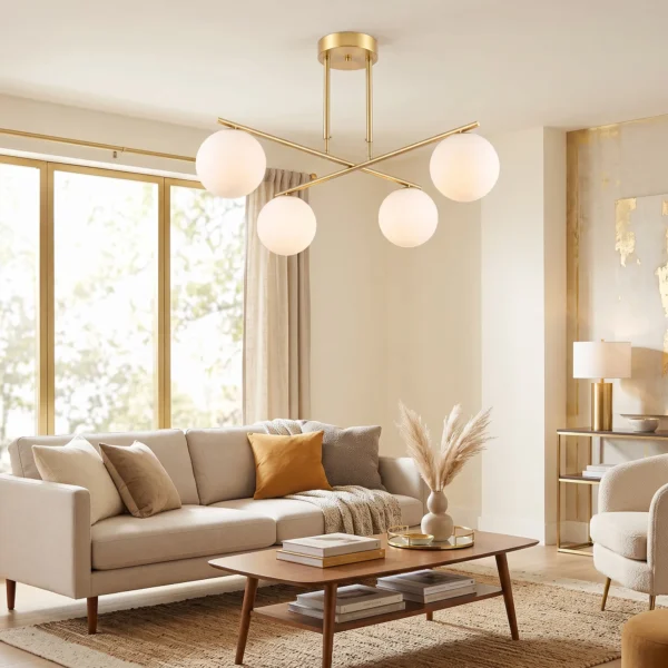 Moderne Hanglamp Met 4 Bolvormige Kappen, In Hoogte Verstelbaar En 350° Draaibaar, Wit