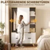 Moderne Kledingkast Met Schuifdeuren, Kledingstang, Verstelbare Planken En 4 Lades, Eiken/Wit
