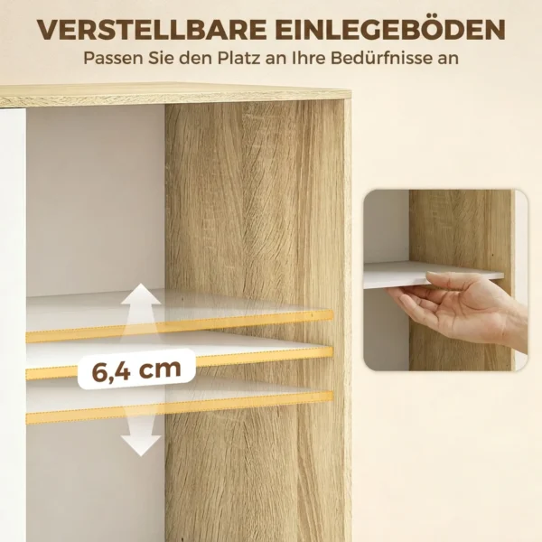 Moderne Kledingkast Met Schuifdeuren, Kledingstang, Verstelbare Planken En 4 Lades, Eiken/Wit