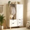 Moderne Kledingkast Met Schuifdeuren, Kledingstang, Verstelbare Planken En 4 Lades, Eiken/Wit