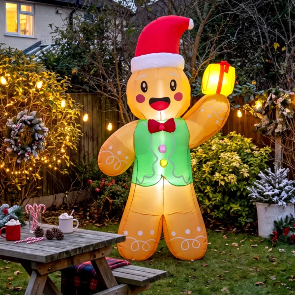Opblaasbare Kerst Gemberkoekman, 250 Cm, Met Geschenkdoos En LEDs, Voor Buiten