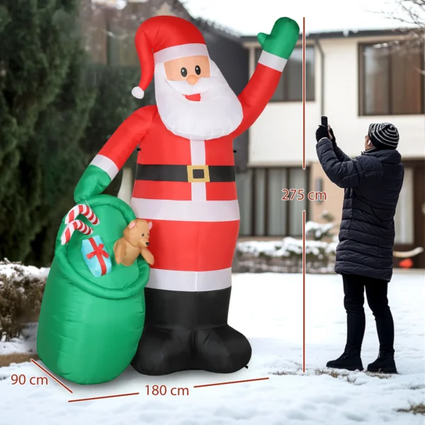 Opblaasbare Kerstman, 275 Cm, Met Zak En Beer, Kerstdecoratie Met Ingebouwde LED lampjes