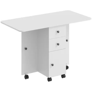Opklapbare Eettafel, Rolbare Keukentafel Met Laden En Kast, Wit
