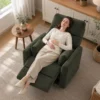 Opsta stoel Met Massage En Verwarming, Elektrische Relaxstoel Gemaakt Van Teddyfleece Voor Senioren, Donkergroen