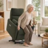 Opsta stoel Met Massage En Verwarming, Elektrische Relaxstoel Gemaakt Van Teddyfleece Voor Senioren, Donkergroen