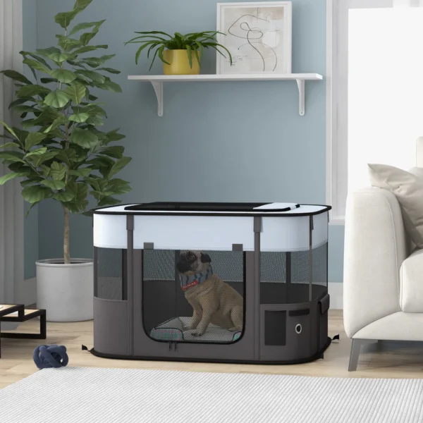 Opvouwbare Speelren Voor Huisdieren, Met Opbergtas, Voor Puppy's En Kittens, Binnen En Buiten, Grijs