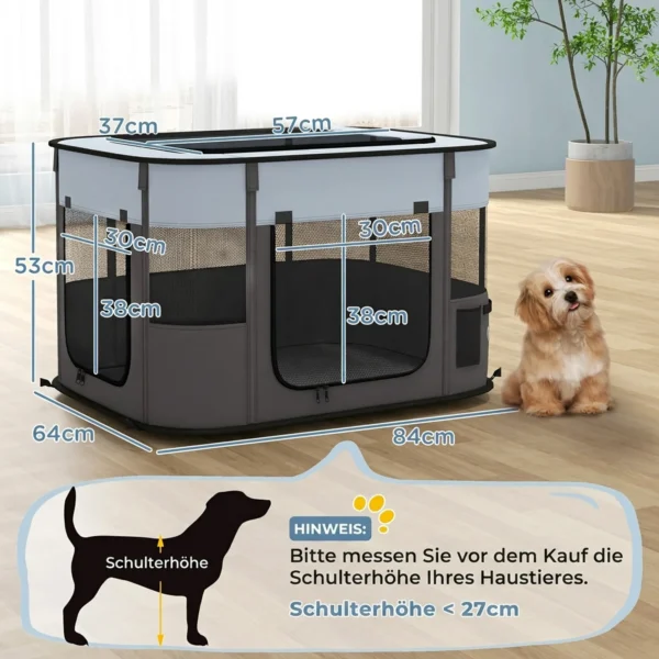 Opvouwbare Speelren Voor Huisdieren, Met Opbergtas, Voor Puppy's En Kittens, Binnen En Buiten, Grijs