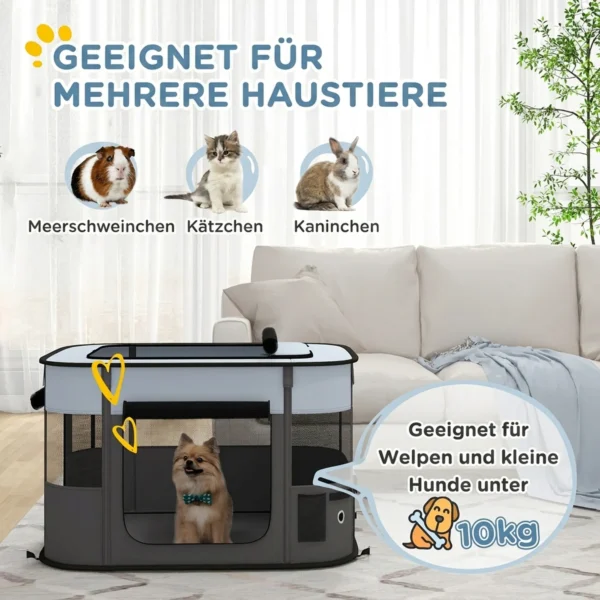 Opvouwbare Speelren Voor Huisdieren, Met Opbergtas, Voor Puppy's En Kittens, Binnen En Buiten, Grijs